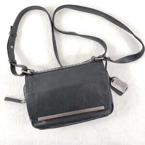 Levity Crossbody Handbag Black Leather and Silver Studded Fold Over Organizer